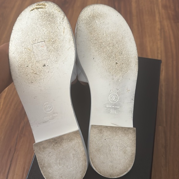 Chanel 25 Buckle Flip-up Thick-soled Slippers Beige Wool 465385